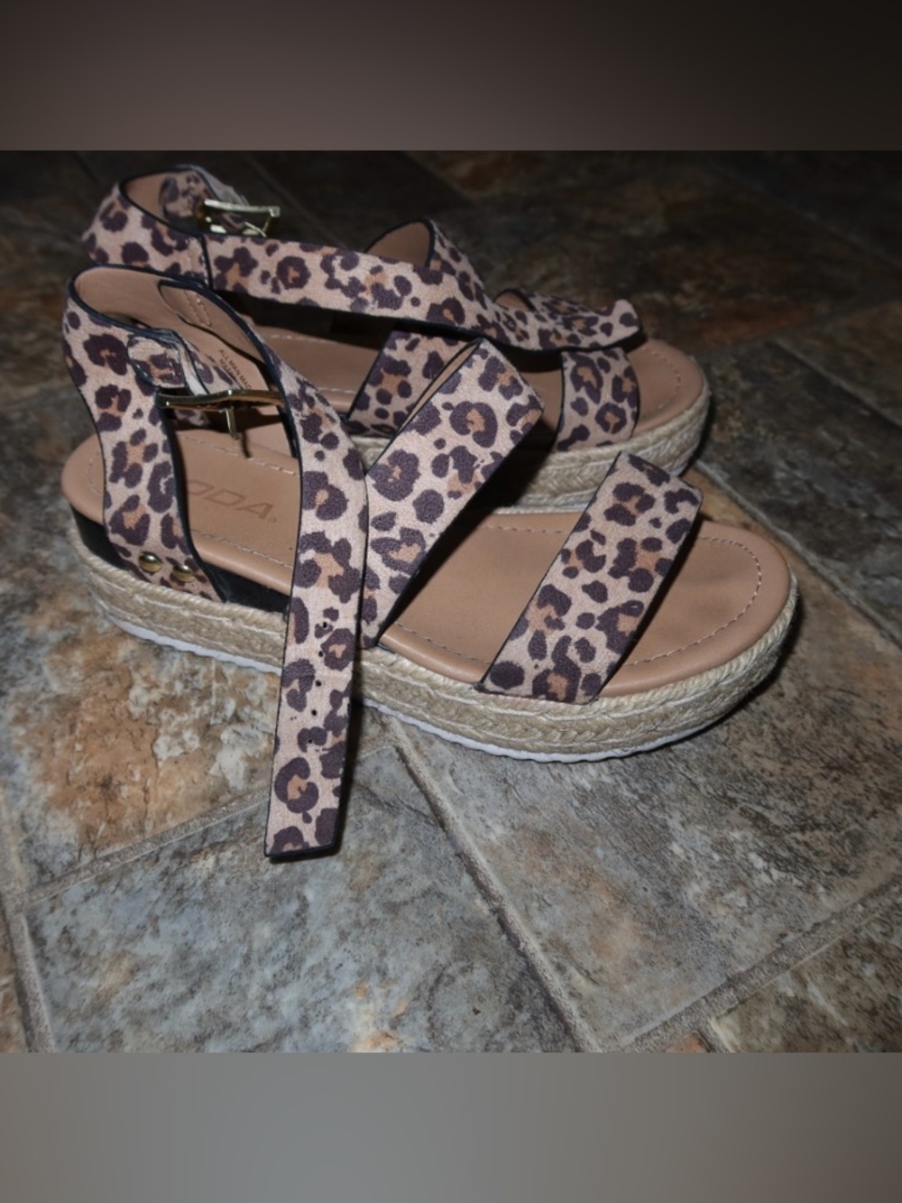Soda Leopard Print Platform Sandals in Brown/Tan